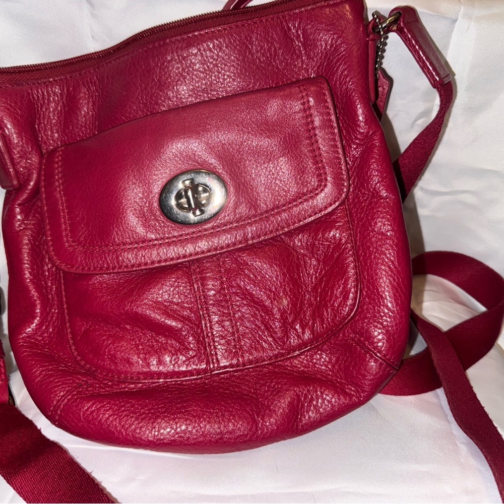 Authentic Coach dark fuschia/reddish leather crossbody purse